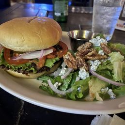 Delicious smash burger and candied pecan salad Delicious smash burger and candied pecan salad