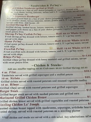 Menu photo 1 LT's Seafood & Steakhouse Broussard, LA