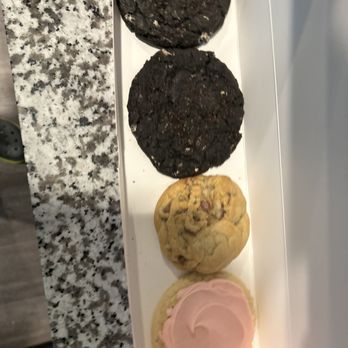 Crumbl - The Forum - 2 Cookies and cream, chocolate chip, sugar cookie. The cookies and cream taste like Oreo. - Bakeries Near Me - Selma, Texas