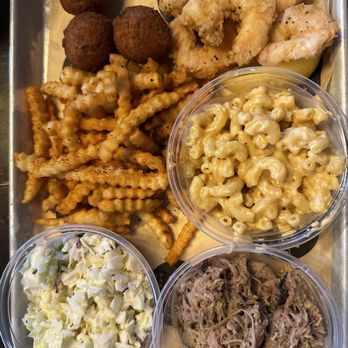 Wilson County Barbecue - Fried Shrimp Hushpuppies Barbecue Dusted Crinkle Cut Fries Slaw Barbecue Mac N' Cheese - Barbeque Near Me - Portland, Maine Wilson County Barbecue - Fried Shrimp Hushpuppies Barbecue Dusted Crinkle Cut Fries Slaw Barbecue Mac N' Cheese - Barbeque Near Me - Portland, Maine