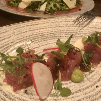 Doris Metropolitan - Tuna tartar and beef carpaccio (back) - Steakhouses Near Me - Houston, Texas Doris Metropolitan - Tuna tartar and beef carpaccio (back) - Steakhouses Near Me - Houston, Texas