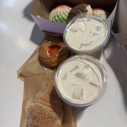 Conchas, guava pastry, churro croissant, and teddy lattes