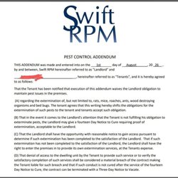 Swift Realty & Property Management - Pest Control Addendum