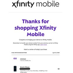 Xfinity Store by Comcast - Receipt page 1