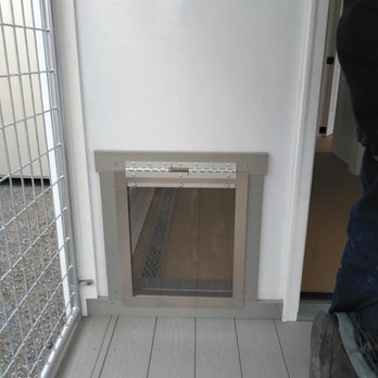 The Cottages - Dog door leading from patio to inside run. - Pet Boarding Near Me - Louisa, Virginia The Cottages - Dog door leading from patio to inside run. - Pet Boarding Near Me - Louisa, Virginia