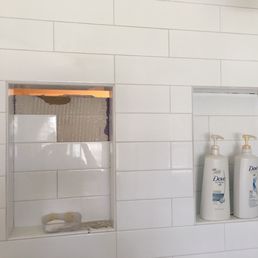 Master shower niche and floor had to be redone. Master shower niche and floor had to be redone.