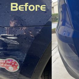 Perfect repair and color match. The "after" pic was taken on a cloudy day. The paint is still as vibrant as the day we first bought it.