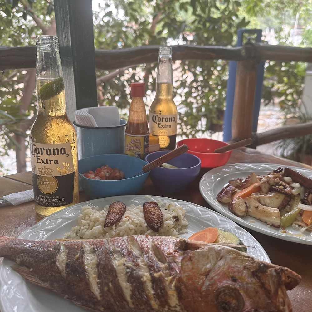 Balam Balam - Top: octopus Bottom: grilled whole red snapper - Seafood Near Me - Puerto Vallarta, JAL Balam Balam - Top: octopus Bottom: grilled whole red snapper - Seafood Near Me - Puerto Vallarta, JAL