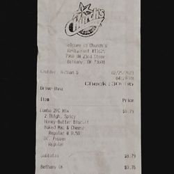 Church's Texas Chicken - Receipt showing day and time of visit.