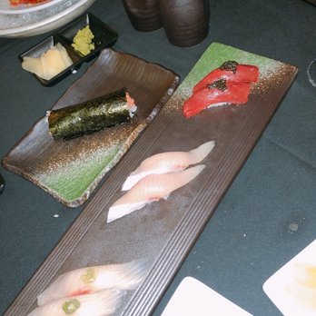 Kaviar Restaurants - Pasadena - Spicy tuna hand roll. Kanpachi, yellow tail, and tuna sushi(wrong order served) - Sushi Bars Near Me - Pasadena, California Kaviar Restaurants - Pasadena - Spicy tuna hand roll. Kanpachi, yellow tail, and tuna sushi(wrong order served) - Sushi Bars Near Me - Pasadena, California