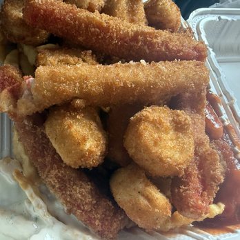 Sea and Sea - Crab sticks with an order of scallops and french fries - Seafood Near Me - New York, New York Sea and Sea - Crab sticks with an order of scallops and french fries - Seafood Near Me - New York, New York