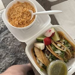 Tacos de Don Ramon - Arroz Y Frijoles/ Rice and beans (rice only), Tacos de pollo/chicken, Tacos de asada/steak
