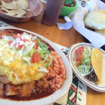 Montano's Restaurant - Ground beef enchiladas and a taco. The sopapillas are delicious - Mexican Near Me - Belen, New Mexico