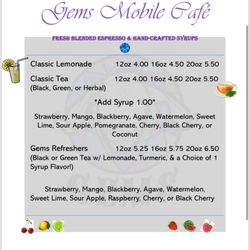 Gems Mobile Cafe - Drink Menu