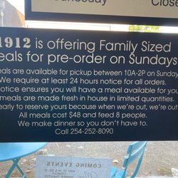1912 Coffee and Bites - Family Style Meals on Sunday (pre-order).