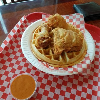 Broast Chicken & Waffles - chicken & waffles + Ancho sauce. Everything besides the sauce was mild. - Waffles Near Me - Mississauga, Ontario Broast Chicken & Waffles - chicken & waffles + Ancho sauce. Everything besides the sauce was mild. - Waffles Near Me - Mississauga, Ontario