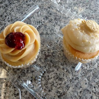 Miss Priss Cupcakes & Such - PB&J on the left, Vanilla Cookie & Cream on the right - Bakeries Near Me - Long Beach, California