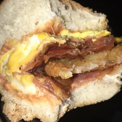 Convenient Deli Mart - Bacon ham egg and cheese plus a hash brown on a sub.