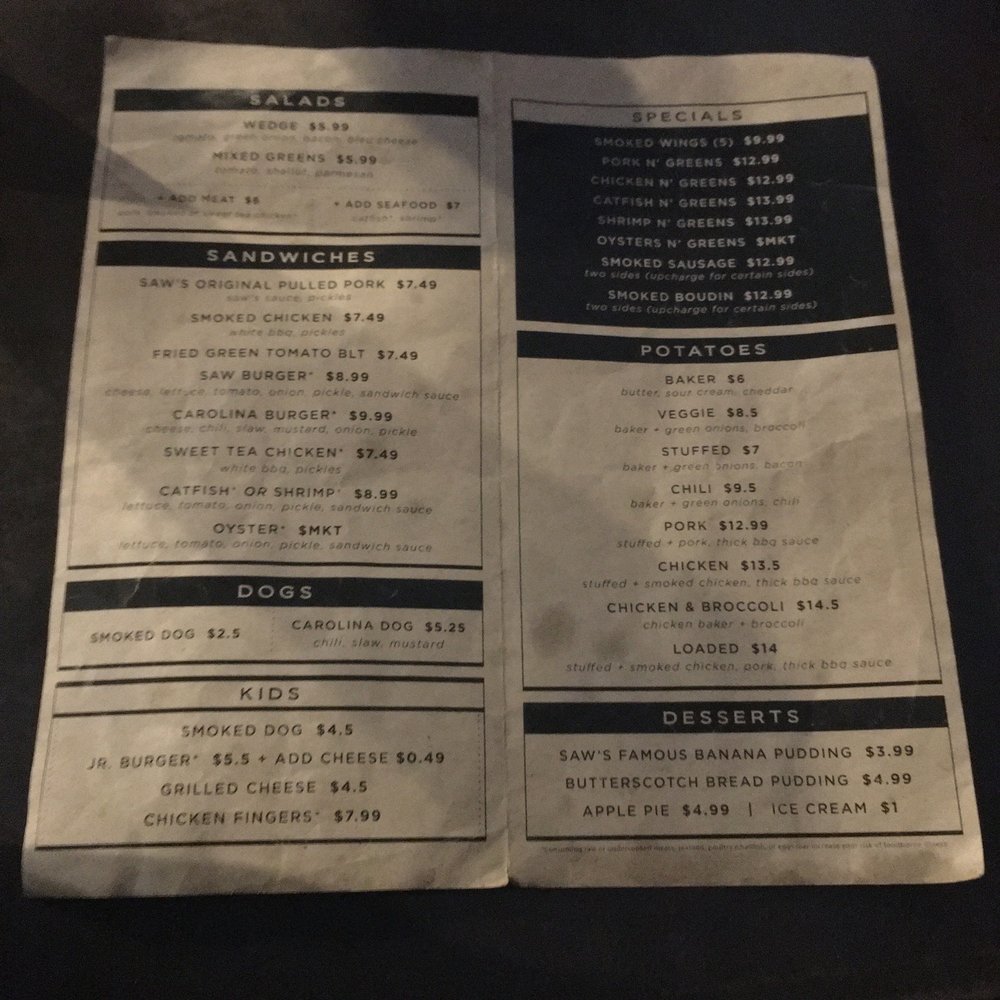 Saw's Juke Joint - Crestline - Menu - Barbeque Near Me - Birmingham, Alabama Saw's Juke Joint - Crestline - Menu - Barbeque Near Me - Birmingham, Alabama