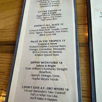 Oxbow Bar & Grill - Drink menu:  Pilot in the Tropics excellent drink. - Bars Near Me - Fort Myers, Florida