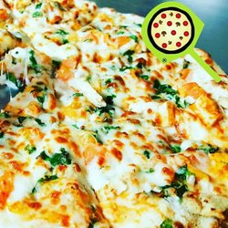 Potter's Pizza - Chicken Spinach Tomato with Buffalo and Alfredo sauces!
