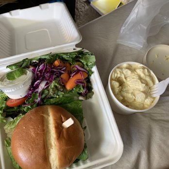 Fresh Twisted Cafe - 100% beef organic burger with side salad and Potato Salad - Coffee & Tea Near Me - Chico, California Fresh Twisted Cafe - 100% beef organic burger with side salad and Potato Salad - Coffee & Tea Near Me - Chico, California
