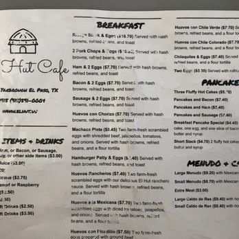 El Hut Cafe - Menu - Breakfast & Brunch Near Me - El Paso, Texas