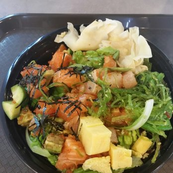 Okome Don - Large bowl with double salmon, albacore tuna, masago, and yellow tell. Plus lots of yummy toppings (tamago, seaweed salad, and avocado) - Poke Near Me - Houston, Texas