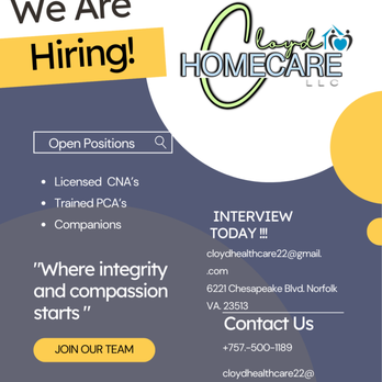Cloyd Home Care - We are always looking to add professional, compassionate individuals to our staff. - Home Health Care Near Me - Norfolk, Virginia Cloyd Home Care - We are always looking to add professional, compassionate individuals to our staff. - Home Health Care Near Me - Norfolk, Virginia