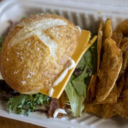 The Groovy Cafe - Club Sandwich on Pretzel Bun