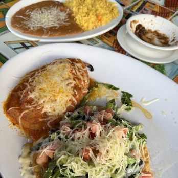 Sabor Azteca - Chili relleno, chalupa, beans and rice.  $13.99.  Total deal. - Mexican Near Me - Clifton Park, New York
