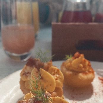 The Oakmont - Fried deviled eggs, mimosa with flight of juices. - American Near Me - Indianapolis, Indiana The Oakmont - Fried deviled eggs, mimosa with flight of juices. - American Near Me - Indianapolis, Indiana