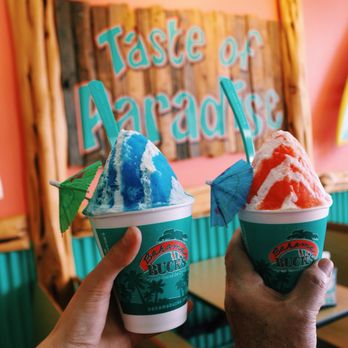Bahama Buck's - blue coconut with cream and peach with cream - best shaved ice EVER!!! - Shaved Ice Near Me - Mesa, Arizona