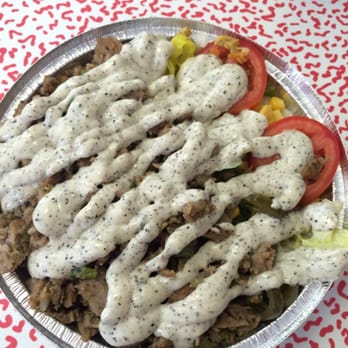 Jones Fried Chicken - Lamb over half spicy half regular rice with extra sauce - Halal Near Me - Houston, Texas