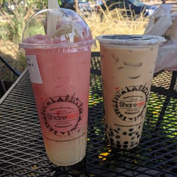 Sharetea - Strawberry ice blended with lychee jelly and ice cream and classic pearl milk tea - Bubble Tea Near Me - Chandler, Arizona