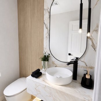 Imperial Luxury Design - Every finish, every line, every texture in this powder room is layered to command attention and create dimension - Interior Design Near Me Imperial Luxury Design - Every finish, every line, every texture in this powder room is layered to command attention and create dimension - Interior Design Near Me