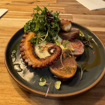 Azafran Restaurant - Pan seared Octopus- Confit Potatoes, White Bean Puree - Breakfast & Brunch Near Me - Camarillo, California Azafran Restaurant - Pan seared Octopus- Confit Potatoes, White Bean Puree - Breakfast & Brunch Near Me - Camarillo, California