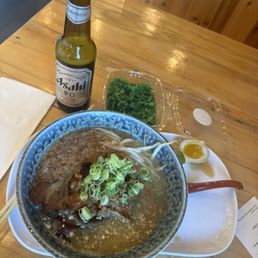 Ultimate Awesometown Tonkatsu, sea weed salad, and Asahí bidu