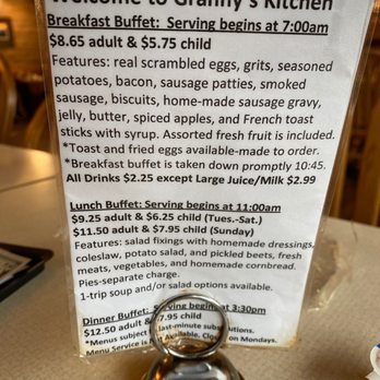 Granny's Kitchen - a menu on a table - Buffets Near Me - Cherokee, North Carolina Granny's Kitchen - a menu on a table - Buffets Near Me - Cherokee, North Carolina
