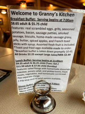Menu photo 2 Granny's Kitchen Cherokee, NC