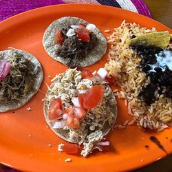 Bulli Burrito - 3 tacos (Barbacoa, Conchinita, Pollo) with rice and beans