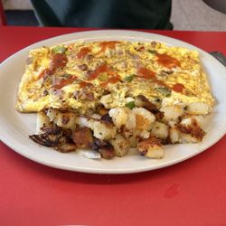Main Street Cafe - Chorizo onion and pepper omelette.