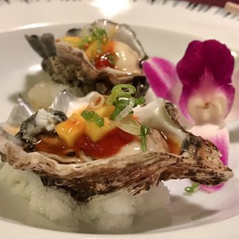 Ozu852 - Kumamoto Oyster served with ponzu, lemon juice, and mango salsa. - Sushi Bars Near Me - Englewood, Ohio