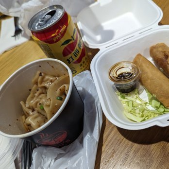 Gu's Dumplings - Pork dumplings, veggie spring roll and apple soda - Szechuan Near Me - Atlanta, Georgia