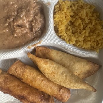 Four De Asadas - The rice and beans to accompany the potato and chicken Taco Dorados (Taquitos) Plate which was cooked to perfection! - Mexican Near Me - Los Angeles, California