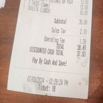 Mi Casa Restaurant - Bill for two - Mexican Near Me - Mount Pocono, Pennsylvania
