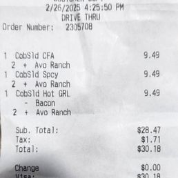 Salad, receipt, Chick-Fil-A Salad, receipt, Chick-Fil-A