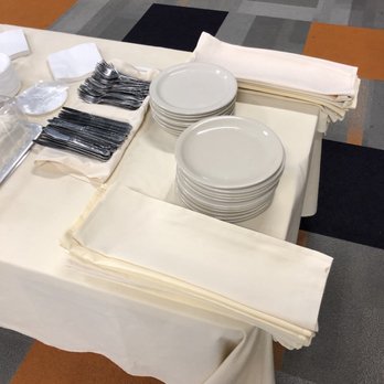 Fresh & Quick Catering - Nice metal utensils and plates. Even threw in the tablecloth for us as well. - Caterers Near Me Fresh & Quick Catering - Nice metal utensils and plates. Even threw in the tablecloth for us as well. - Caterers Near Me