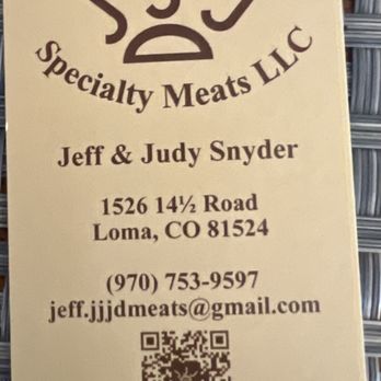 TRIPLE JD SPECIALTY MEAT - business card - Meat Shops Near Me - LOMA, Colorado TRIPLE JD SPECIALTY MEAT - business card - Meat Shops Near Me - LOMA, Colorado