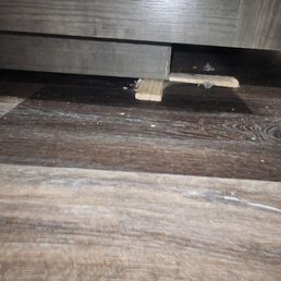 I had to lift one side of the kitchen island 3/4 inch. It has never been fixed by dealer or manufacture. I had to lift one side of the kitchen island 3/4 inch. It has never been fixed by dealer or manufacture.